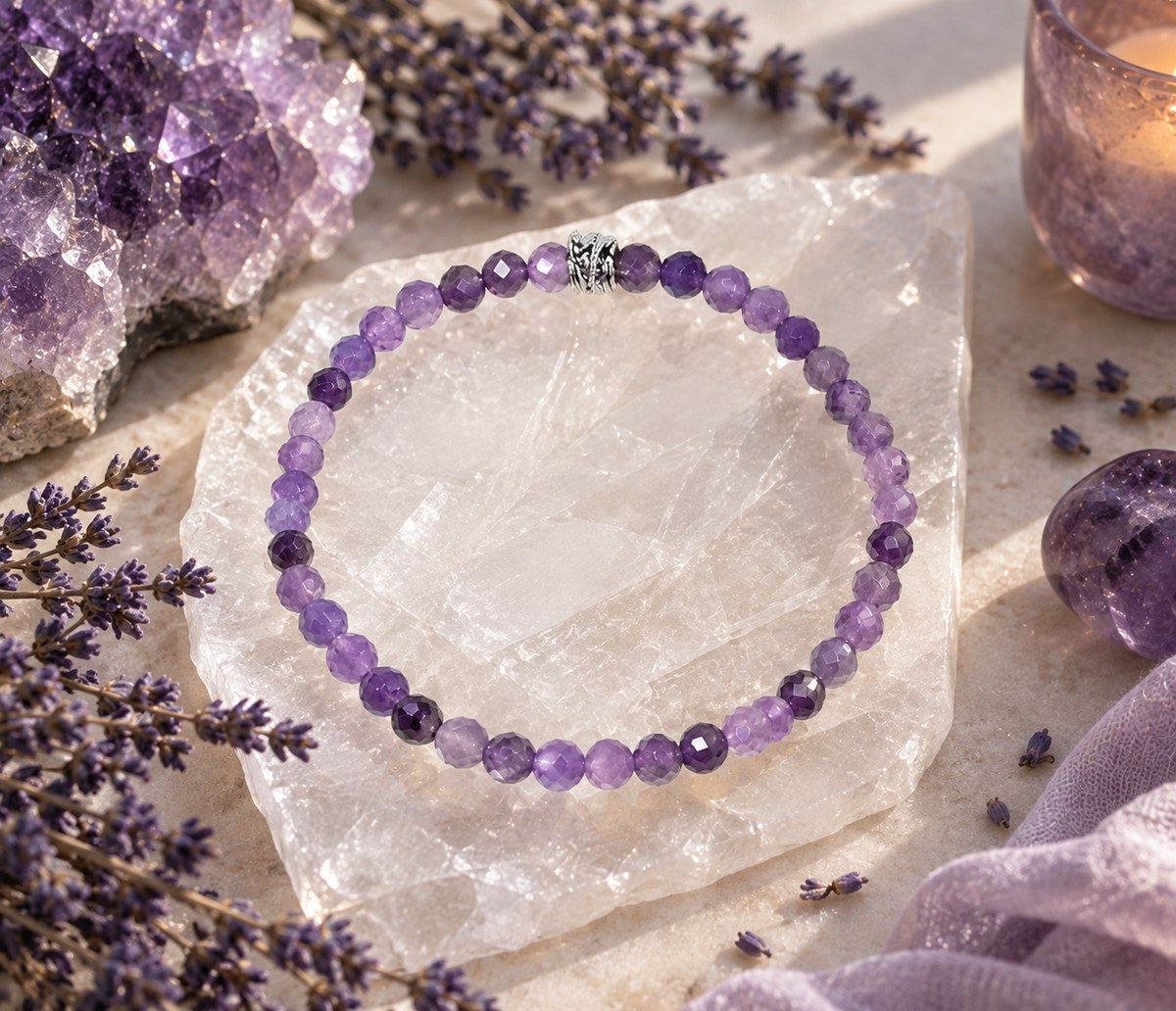 Bracelet femme 4mm en Améthyste facettée