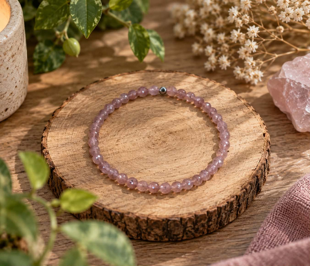 Bracelet femme 4mm en Quartz cerise