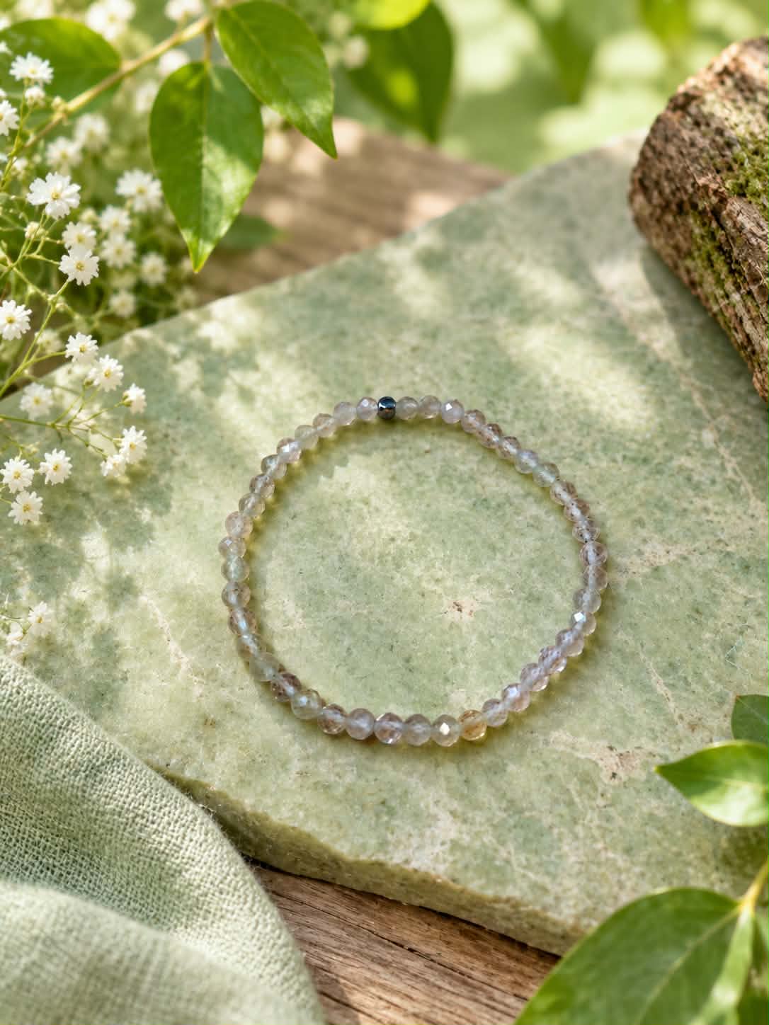Bracelet femme 4mm en Prehnite facettée