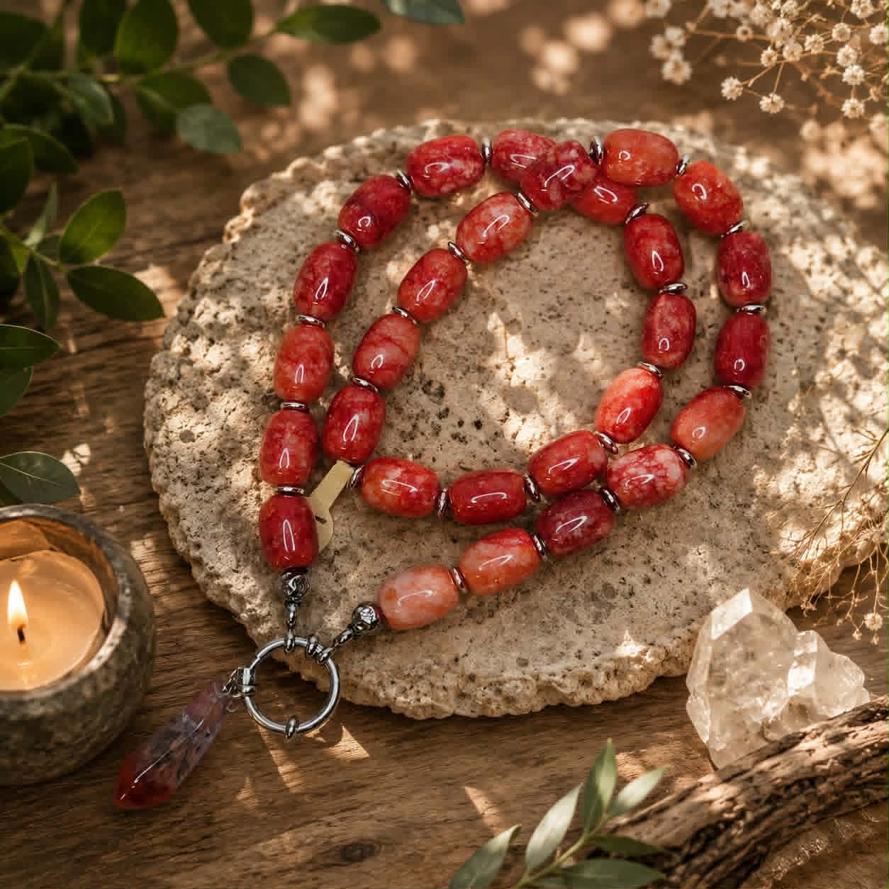 Collier ras de cou "Paix & Conscience" en Jade teintée & Auralite