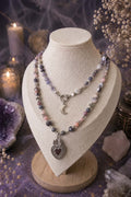 Collier Mâlâ 108 perles " Voix intérieure" en Iolite, Jaspe porcelaine, Opale rose & Tourmaline rose