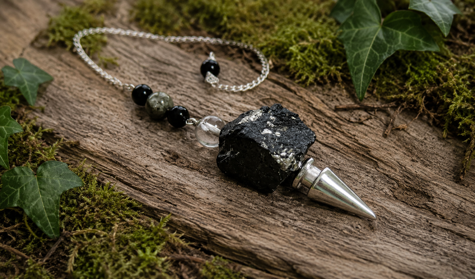 Pendule en Tourmaline Noire & Pyrite