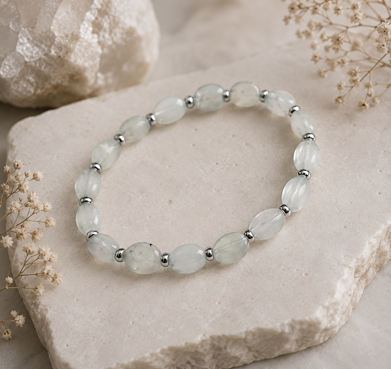 Bracelet femme en Préhnite ovale facettée
