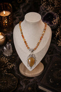 Collier "Force vitale & Clarté de l'Esprit" en Cornaline, Citrine, Palo Santo & Fluorine jaune