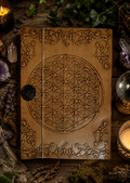 Grimoire en cuir végétal Fleur de Vie Sacrée