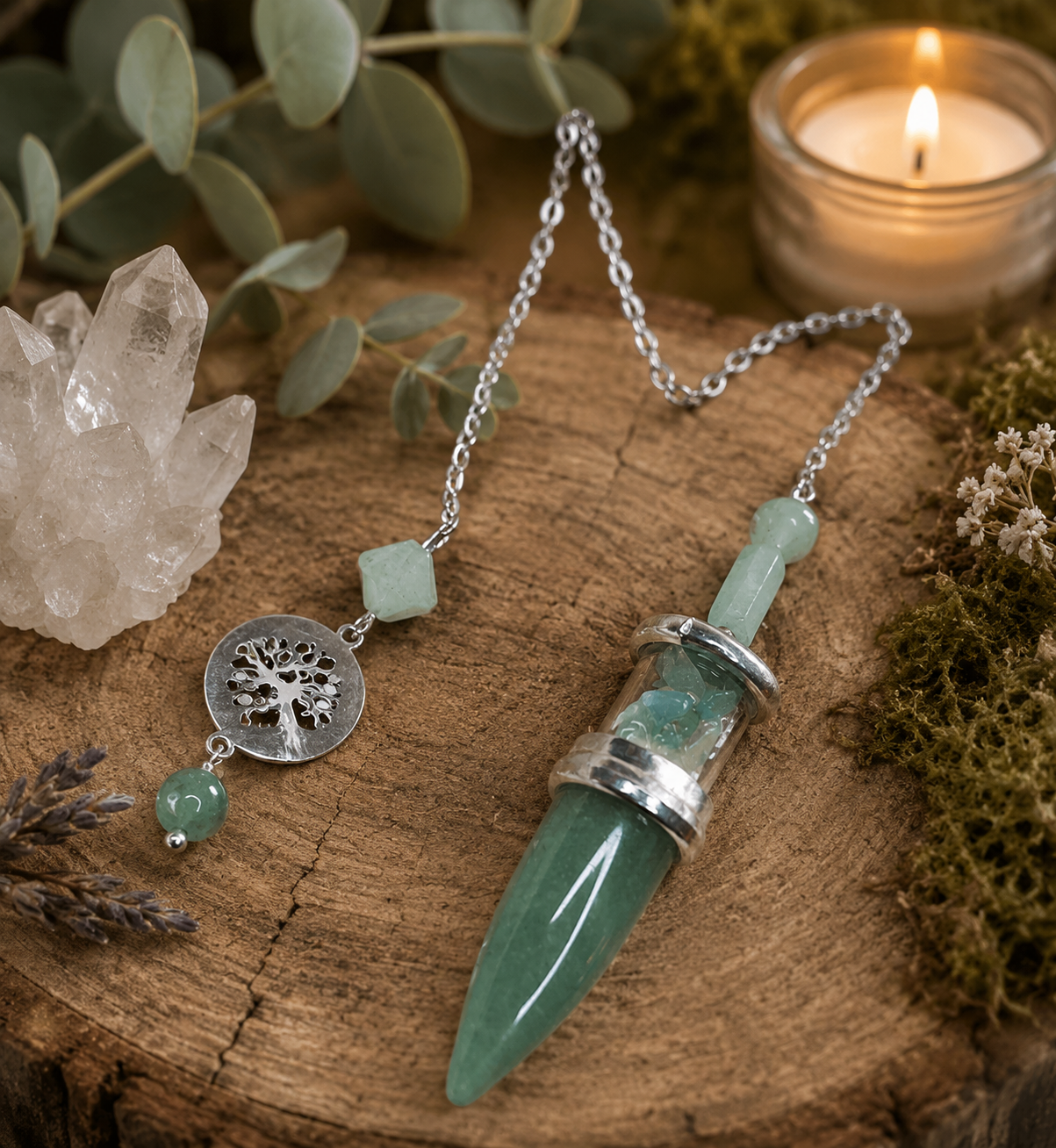 Pendule en Aventurine verte & arbre de vie sacré