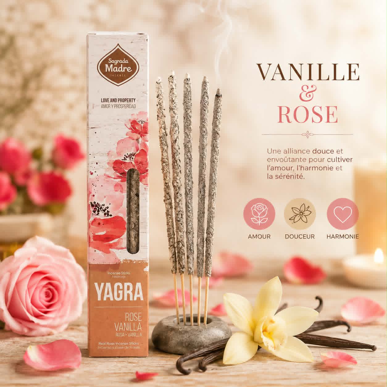 Encens artisanal ROSE & VANILLE Sagrada Madre