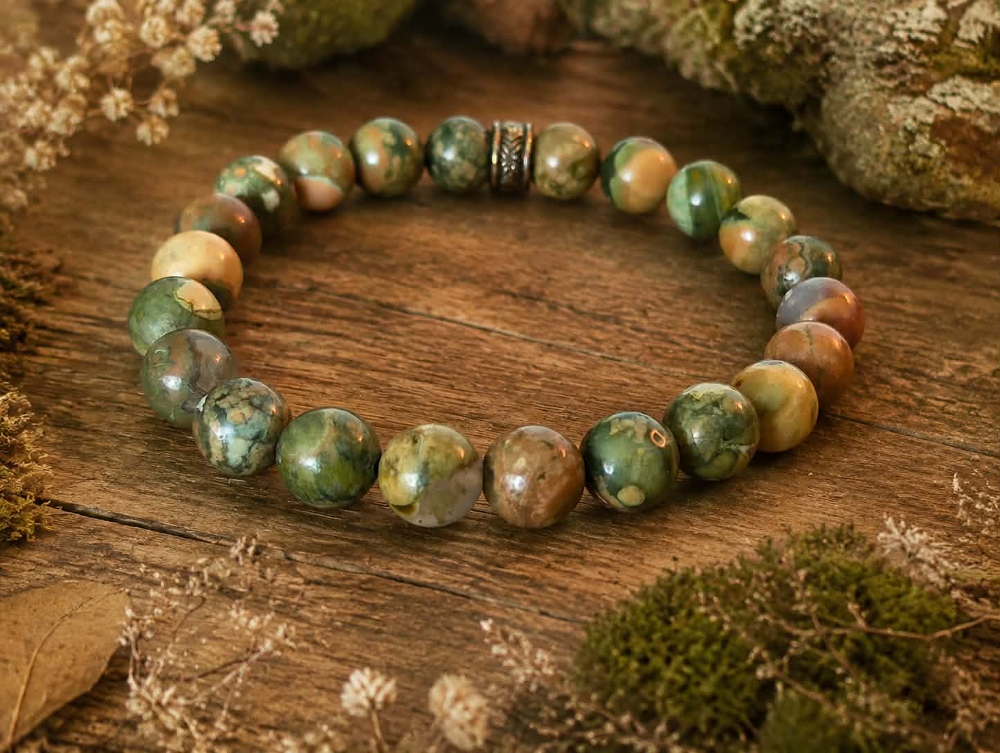 Bracelet Homme en Rhyolite – Jaspe Forêt Tropicale 🌿