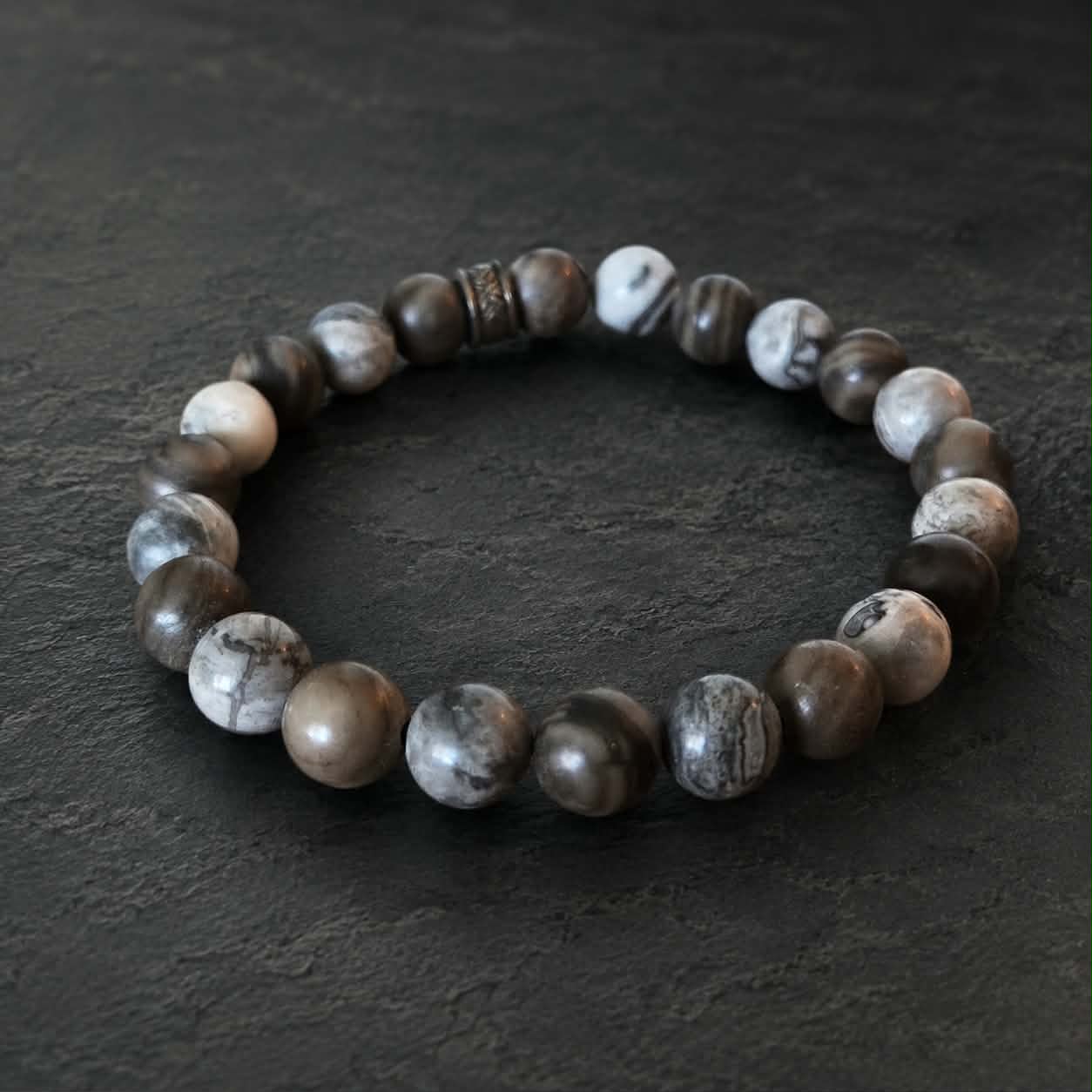 Bracelet Homme en Jaspe gris & Bois dentelle